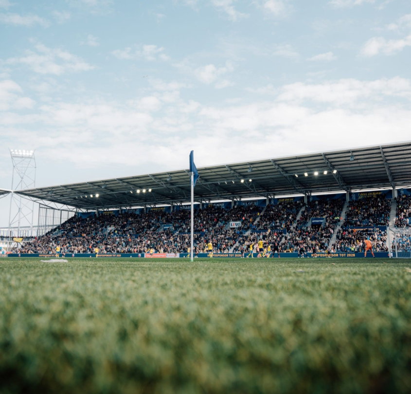 Grasmat en hoofdtribune van het Kooi Stadion