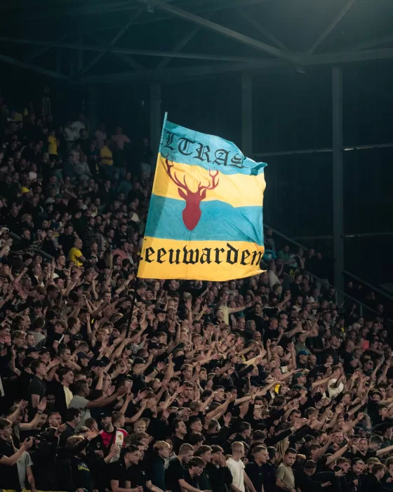 Supporters in het licht op de tribune