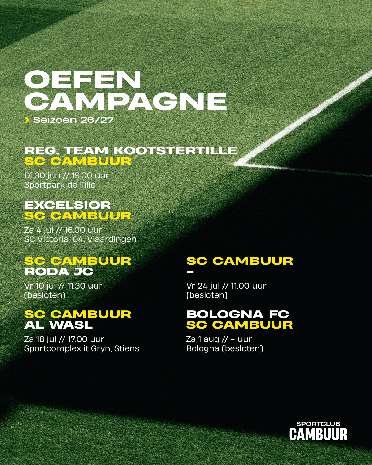 Vijf wedstrijden toegevoegd aan oefencampagne